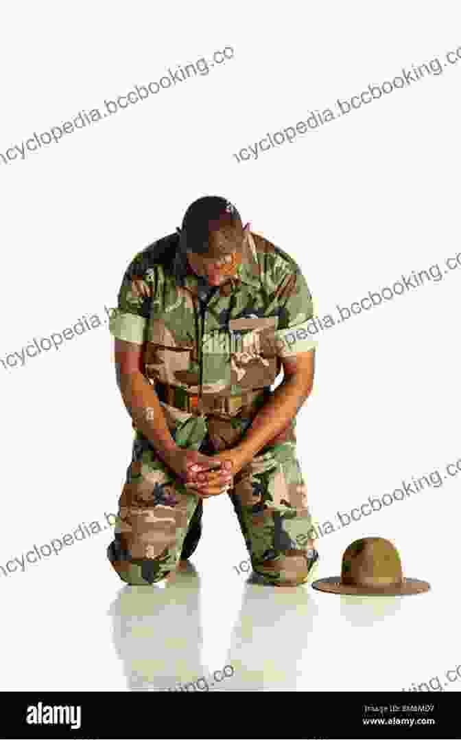 A Soldier Kneels In Prayer, His Hands Clasped Together And His Head Bowed. He Is Wearing A Camouflage Uniform And A Helmet. The Soldier: Encounters With Christ