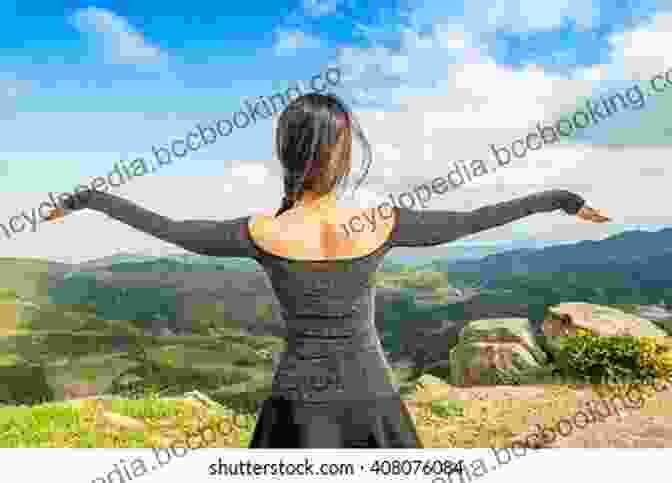 A Young Woman Stands On A Mountaintop, Looking Out At A Vast Landscape. She Is Wearing A Backpack And Hiking Boots, And Her Hair Is Blowing In The Wind. On Two Feet And Wings
