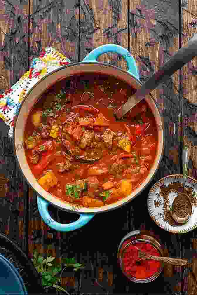 Appetizing Hungarian Goulash, A Flavorful Meat And Vegetable Stew, Simmering In A Traditional Pot. Into The Carpathians: A Journey Through The Heart And History Of Central And Eastern Europe (Part 1: The Eastern Mountains)