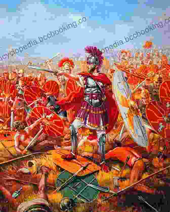 Caesar Leading His Troops In The Gallic Wars, With A Battle Scene In The Background Caesar: Life Of A Colossus
